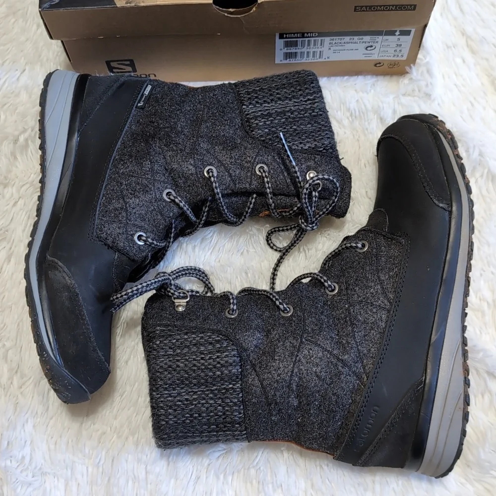 Salomon Wool & Suede Leather Grey/Black Waterproof Hime Mid Boots